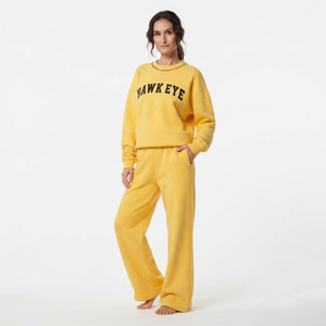 Conjunto Deportivo de Sudadera de Manga Larga con Cuello Redondo y Pedrería para Mujer, Pantalones Anchos, Bordado Personalizado, Fabricación al por Mayor - Product Image 6