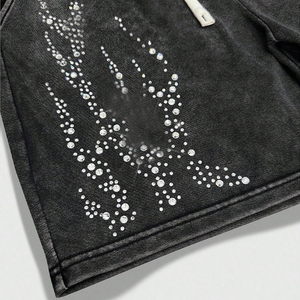 Ensemble court homme délavé à l'acide avec strass, t-shirt oversize et short, tenue 2 pièces streetwear vintage - Product Image 3
