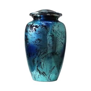 Urna Funeraria de Alta Calidad para Adultos, Acabado de Mármol Azul Cian con Diseño de Espiral y Motas, para Uso en Altar de Iglesia - Product Image 1
