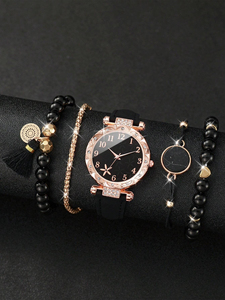Montre à quartz pour femme 192028, cadran floral numérique minimaliste et tendance, incrusté de strass - Product Image 2