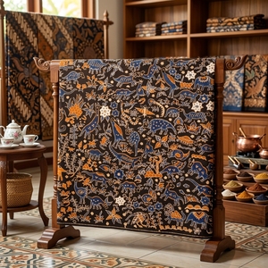 Tissu en coton batik Tulis indonésien artisanal, dessiné à la main, motif traditionnel Alas Alasan, noir Sogan foncé, textile de qualité supérieure - Product Image 5