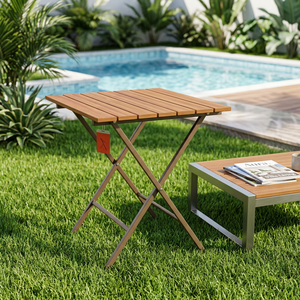 Modern <b>Foldable</b> Outdoor <b>Garden</b> <b>Table</b> Set with 2 Chairs Wood and Steel Frame for Patio Use - Product Image 4