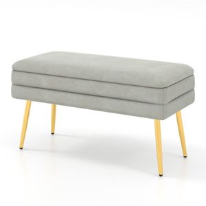 Panca Contenitore in Velluto con Coperchio Rimovibile, Struttura in Legno Massello, Pouf Contemporaneo per Ingresso, Camera da Letto, Hotel - Product Image 3