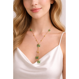 สร้อยคอเรวาเลีย โซลิด 18K โกลด์ ลาเรียต ประดับคริสตัลสีเขียวรูปผีเสื้อ ของขวัญเครื่องประดับสำหรับผู้หญิงสุดหรู - Product Image 4