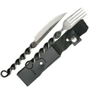 Custom Handmade High Quality Carbon Steel Medieval Look 2-Piece Cutlery Set New Finished Spoon Fork with leather Cover - Product Image 3