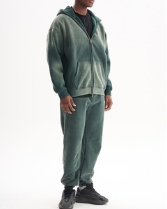 Sudadera con Capucha Verde para Hombre, Cierre de Cremallera, Corte Holgado, Color Sólido, Felpa de Algodón, para Otoño e Invierno - Product Image 1
