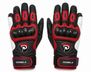 Gants de moto en cuir Dumela de haute qualité, rayés rouge et noir, doublure en coton, longueur poignet, respirants, sportifs, pour l'extérieur, quatre saisons - Product Image 1