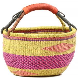 Panier à linge artisanal en jonc de mer tressé, rayé jaune, rose et magenta, conteneur de rangement, direct usine - Product Image 2