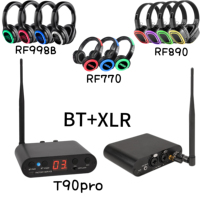 Transmitter Silent Disco INDA T90PRO 2000mAh Daya Tahan Baterai Lama Bluetooth UHF RF dengan Layar LED untuk Headset