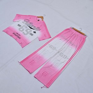 Premium Quality With Rhinestone Distressed Three-quarter Sleeve Women's Pink <b>Tie</b> <b>Dye</b> Two-Piece <b>Set</b> O-Neck Short Sleeve - Product Image 5