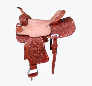 Silla de montar western de cuero sintético para carreras de caballos, 15, 16, 17 pulgadas, silla de entrenamiento ligera personalizada con estructura de plástico y herrajes de cuero - Product Image 2