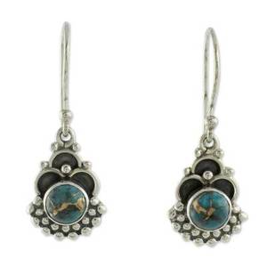 925 <b>Sterling</b> <b>Silver</b> Blue Copper Vintage Engagement Drop Earrings Handcrafted Gemstone Ornate Beaded <b>Wire</b> Dangle Earrings for - Product Image 1