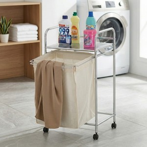 Modern Metal Laundry Hamper Cart With Rolling Wheels And Towel Bar For Bathroom Use Large Capacity Household Storage <b>Trolley</b> - Product Image 2