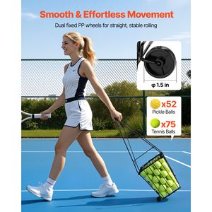 Carrello Portatile per Pickleball con Ruote, Raccoglitore di Palline da Tennis Facile da Usare, Contiene 75 Palline, Personalizzabile OEM, per Uso Interno - Product Image 4