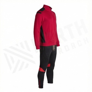 Men's Red Black <b>Tracksuit</b> Full Zip Sporty <b>Velour</b> Sweatshirt Pants Set Breathable Polyester Autumn Wear - Product Image 3