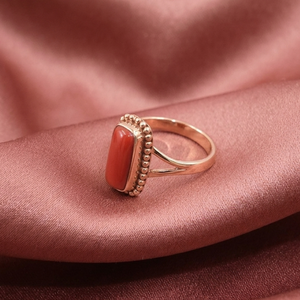 Bague en argent sterling 925 pur avec pierre précieuse en corail rouge naturel pour femmes, plaquée or rose et or jaune, bijoux vintage faits à la main pour elle - Product Image 2