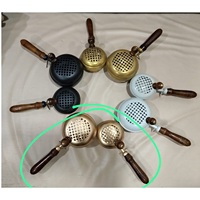 Pembakar Dupa Logam Kuningan dengan Gagang Kayu, Tempat Loban Sambrani untuk Puja di Rumah, Motif Bunga