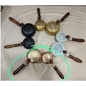 Brass Industry Metal Dhoop Dani Incense Burner with Wooden Handle Loban <b>Sambrani</b> Holder Stand for Home Puja Flower Cutout - Product Image 1