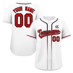 Camiseta de Béisbol Blanca Personalizada 2025, Diseño de Números Rojos y Negros, Franja Degradada, Uniforme de Equipo con Botones, Nombre y Número Personalizados - Product Image 5