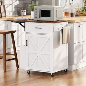 Isola da Cucina Stile Fattoria con Ruote, Un Cassetto, Ripiano Laterale Aperto e Portasciugamani, 39.3" con Piano Ribaltabile - Product Image 2