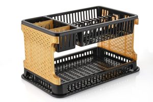 Égouttoir à vaisselle à 2 niveaux en plastique avec porte-couverts et plateau de séchage, accessoires d'organisation de cuisine - Product Image 4