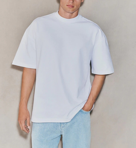 T-shirt vierge OEM personnalisé de luxe pour hommes, 100 % coton épais 260 GSM, col rond, coupe oversize et carrée, idéal pour l'été – Vente en gros - Product Image 1
