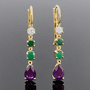 ต่างหูห้อยชุบทอง18K สำหรับผู้หญิง925เงินสเตอร์ลิงสีเขียวอเมทิสต์พลอยนิลเพชร - Product Image 2