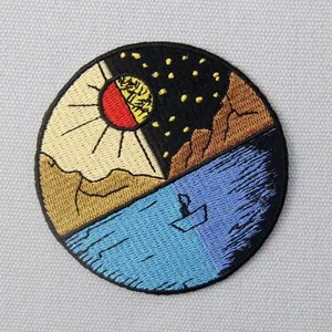 Patch brodé circulaire avec scène jour et nuit, appliqué thermocollant pour cadeaux - Product Image 4