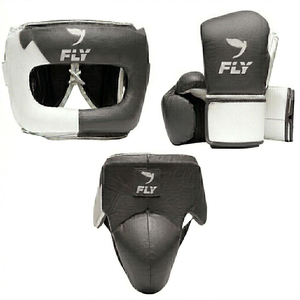 Fly Boxing Gear Set Leather Headgear Gloves Groin Guard Black <b>White</b> <b>Lace</b>-Up Adult Sparring Equipment Custom Logo Boxing Fly Set - Product Image 1