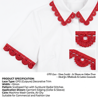 Dentelle Guipure Rouge GPO de Luxe Fantaisie Écologique 12mm, Vente Directe Usine, Motif Géométrique, 20 Mètres, pour Saree et Dupatta de Saison Automne