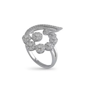 Bague de cocktail en or blanc avec fleur de diamant, bague de fiançailles de luxe pour femme - Product Image 1