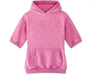 Sweat à capuche décontracté pour femme grande taille 100 % coton lavé à manches courtes, respirant, de haute qualité, pour l'hiver, avec logo personnalisé - Product Image 5