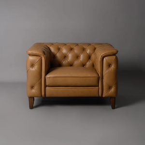 Sofá Chesterfield de Cuero Moderno de una Plaza, Color Marrón, con Mechones, Ecológico, para Exteriores, Hogar, Oficina, Hotel, Sillón - Product Image 4