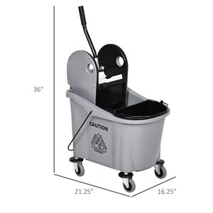 "38-Quart <b>Mop</b> Bucket Wringer Cart with 4 Wheels & 2 Buckets Grey <b>Mop</b> <b>Handle</b> Holder" - Product Image 3