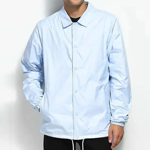 เสื้อแจ็คเก็ตกันลมสไตล์โค้ชสีฟ้าอ่อน ผ้าไนลอนระบายอากาศ น้ำหนักเบา สวมใส่สบาย มีกระดุมแป๊ก เหมาะสำหรับฤดูใบไม้ผลิและกิจกรรมกลางแจ้ง - Product Image 1
