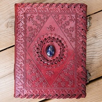 Carnet de croquis en cuir gaufré avec pierre bleue non doublé fait à la main, carnet de notes avec serrure, journaux de voyage, agenda design celtique