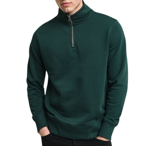 Sweat-shirt à demi-zip pour homme de couleur verte premium, 100% coton molletonné 350 GSM, col montant, grandes tailles, avec faible MOQ - Product Image 2