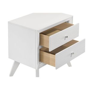 Comodino bianco con gambe angolate e pomelli rotondi in bronzo, 2 cassetti, tavolino da comodino, mobili per camera da letto - Product Image 5