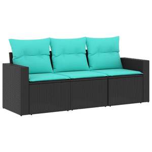 ชุดโซฟาสวน 3 ชิ้นพร้อมที่วางแขนปรับได้ ทำจากหวาย PE สีดำ - Product Image 2