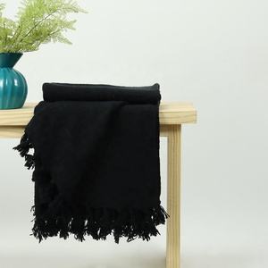 Manta de sofá de algodón puro sólido con bloque de mano de alta calidad, marrón, suave y ligera para decoración del hogar - Product Image 2