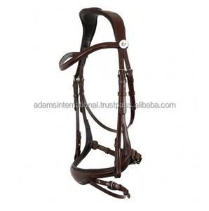 Brida de caballo de cuero marrón oscuro de la más alta calidad con banda para la nariz acolchada beige y banda para la frente Productos Premium para caballos - Product Image 3