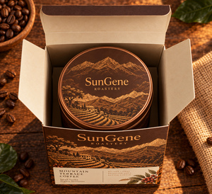 Boîte de café personnalisée Amber Altitude avec fond auto-verrouillant, carton imprimé pour la vente au détail - Product Image 2
