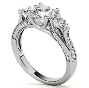 Bague de Luxe Trio en Moissanite, Argent Sterling 925 Plaqué Rhodium, Trois Pierres, Cadeau de Fiançailles, Mariage, Promesse, Anniversaire, Mariée - Product Image 3