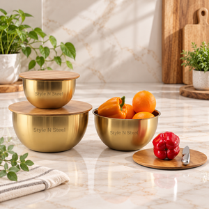 Stainless Steel <b>Mixing</b> <b>Bowls</b> <b>with</b> Bamboo <b>Lid</b> Airtight Freezer Safe Dishwasher Safe Salad Fruit Storage for Home - Product Image 4