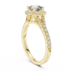 Anillo halo de diamante cultivado en laboratorio con corte radiante, oro macizo, unisex, de lujo, para compromiso, boda, aniversario, para hombres y mujeres - Product Image 2