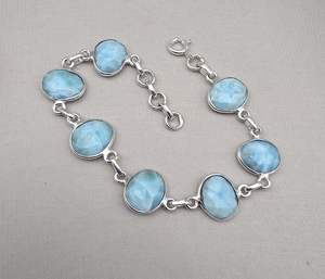 Pulsera Ajustable de Plata de Ley 925 con Gema Azul Larimar Natural Hecha a Mano para Mujer, Ideal para Aniversario - Product Image 5