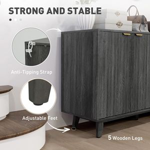 Credenza/Bar da Caffè a 4 Ante Grigio Anticato da 55 Pollici con Scanalature, 2 Ripiani Regolabili e 5 Gambe in Legno, Stile Rustico/Country - Product Image 6