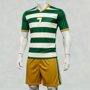 Uniforme de Rugby Sublimado para Hombre, Cuello en V, Rayas Verdes y Blancas, Manga Corta, Absorbe la Humedad, Corte Regular, Número 7 - Product Image 1