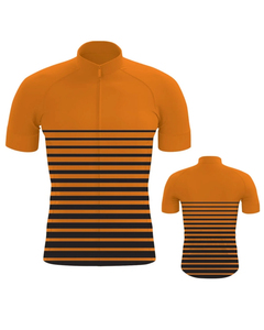 Maillot de cyclisme pour homme à manches courtes, orange et noir à rayures, respirant, séchage rapide, pour la route et le VTT - Product Image 1