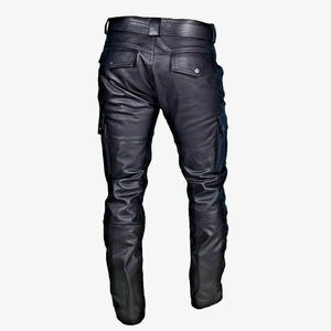 Low Price Men <b>Leather</b> <b>Cargo</b> <b>Pants</b> Wide Leg Casual Straight Leg Mid Waist Zipper Fly Baggy Pockets Streetwear Trousers OEM (RTS) - Product Image 2